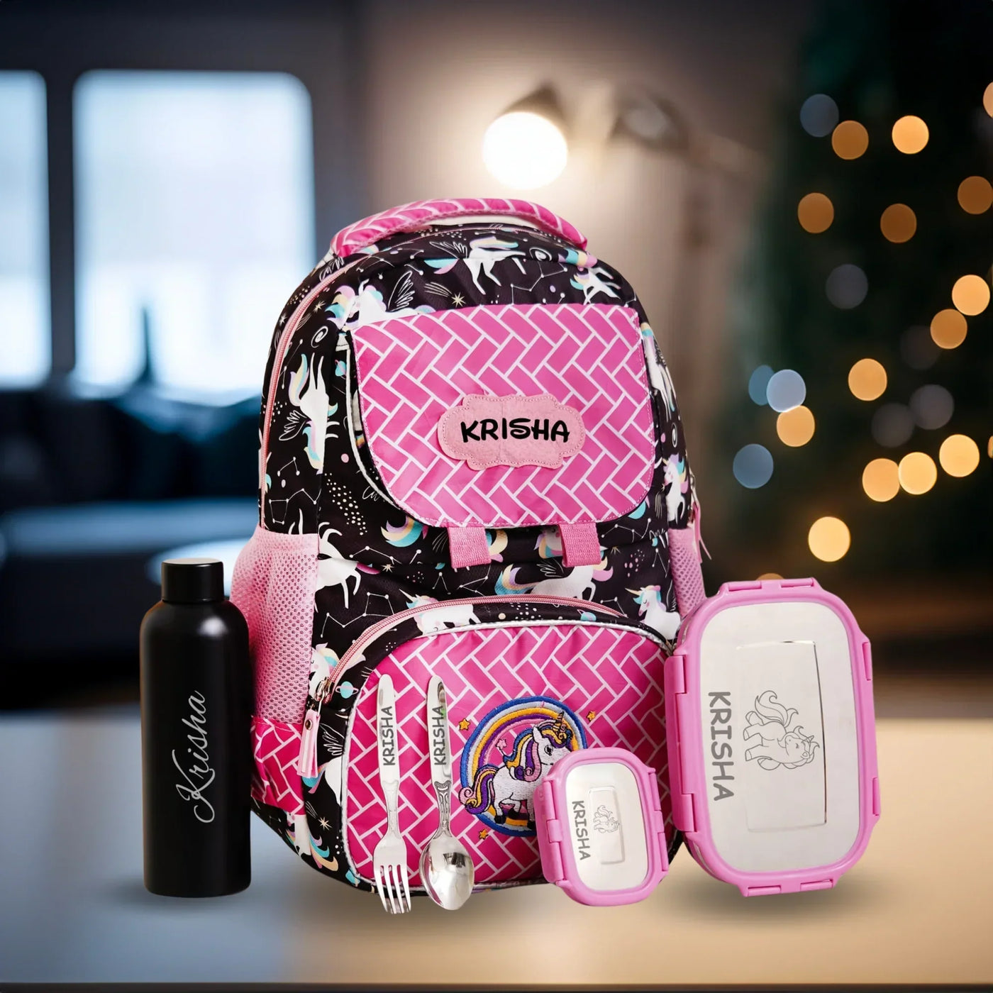 Your Gift Studio Pony Print Kids Backpack, Tiffin, Fork, Spoon & Bottle Customised Hamper