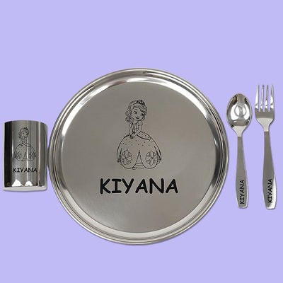 Your Gift Studio Personalized Meal Time 4pcs Combo Gift Set - (Plate, Glass, Fork, Spoon Set)
