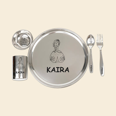 Your Gift Studio Personalized Meal Time 5pcs Combo Gift Set - (Plate, Glass, Fork, Spoon, Sweet Bowl)