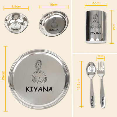 Your Gift Studio Personalized Meal Time 7pcs Combo Gift Set - (Plate, Glass, Fork, Spoon, Bowl, Sweet Bowl)