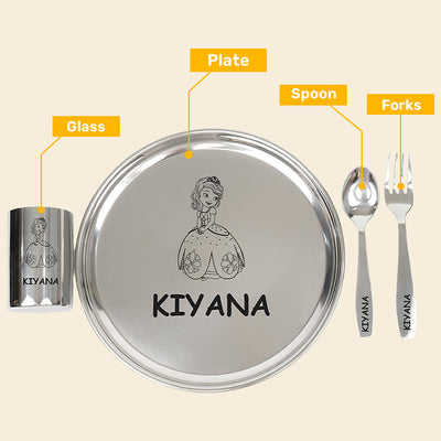 Your Gift Studio Personalized Meal Time 4pcs Combo Gift Set - (Plate, Glass, Fork, Spoon Set)
