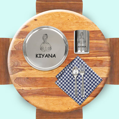 Your Gift Studio Personalized Meal Time 4pcs Combo Gift Set - (Plate, Glass, Fork, Spoon Set)