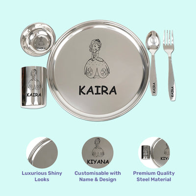 Your Gift Studio Personalized Meal Time 5pcs Combo Gift Set - (Plate, Glass, Fork, Spoon, Sweet Bowl)