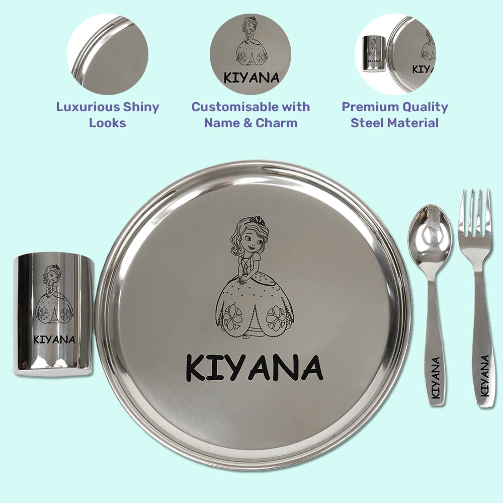 Your Gift Studio Personalized Meal Time 4pcs Combo Gift Set - (Plate, Glass, Fork, Spoon Set)
