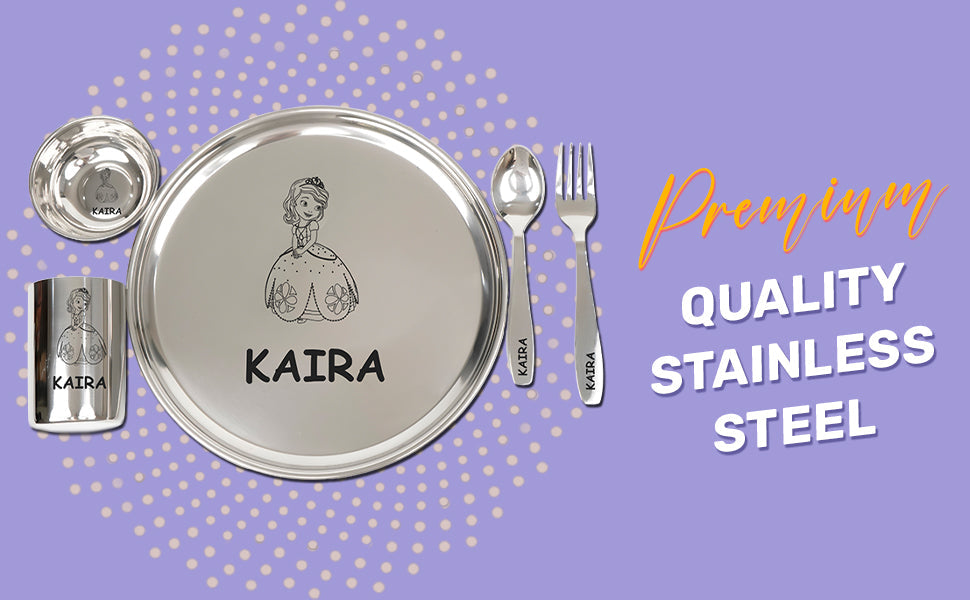 Your Gift Studio Personalized Meal Time 5pcs Combo Gift Set - (Plate, Glass, Fork, Spoon, Sweet Bowl)