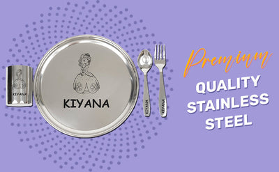 Your Gift Studio Personalized Meal Time 4pcs Combo Gift Set - (Plate, Glass, Fork, Spoon Set)