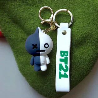Bts / Bt21 3D Silicon Keychains with  Bagcharm and Strap ( Select From Dropdown Menu)