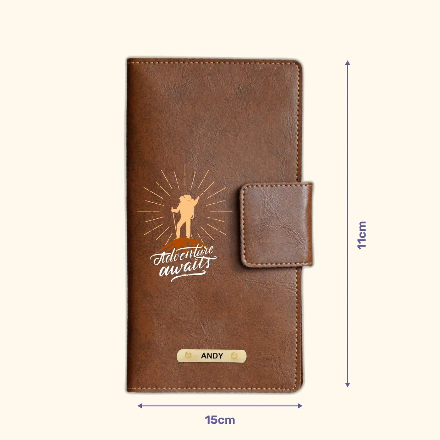 Adventure Await Printed Indian Travel Wallet - Brown