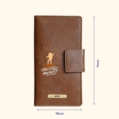 Adventure Await Printed Indian Travel Wallet - Brown