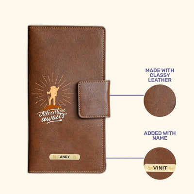 Adventure Await Printed Indian Travel Wallet - Brown