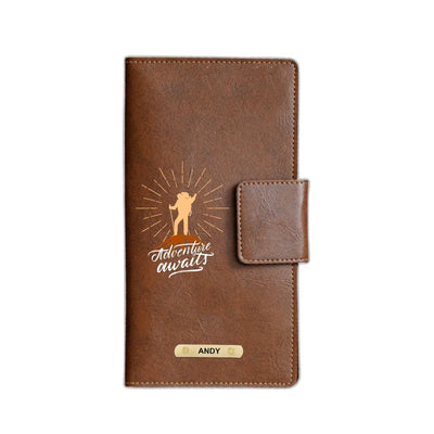 Adventure Await Printed Indian Travel Wallet - Brown