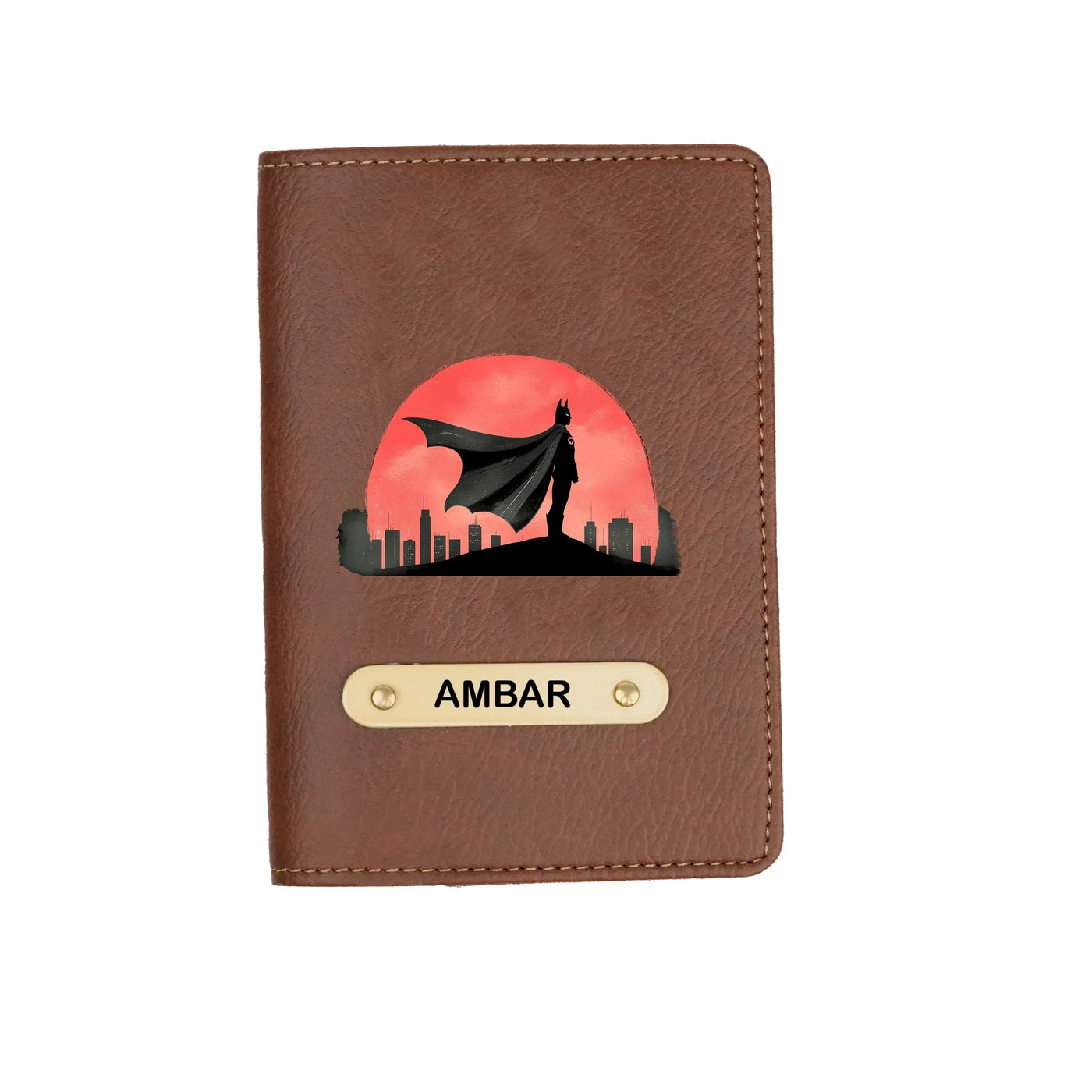 Batman Print Personalised Nexon Passport Cover - Brown