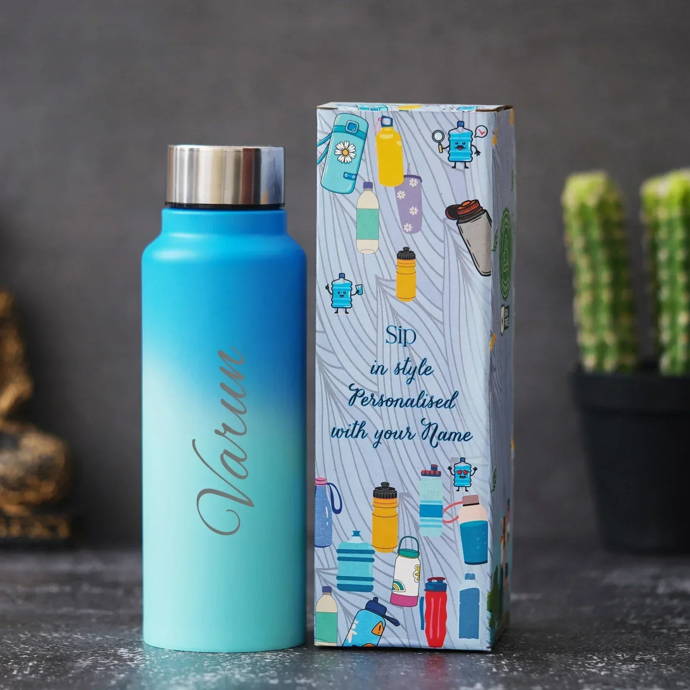 Personalized Perfect Water Bottle and Eyewear Case - Blue