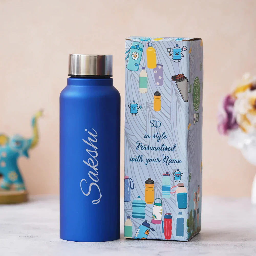 Personalized Best Vegan Leather Combo with Water Bottle - Blue