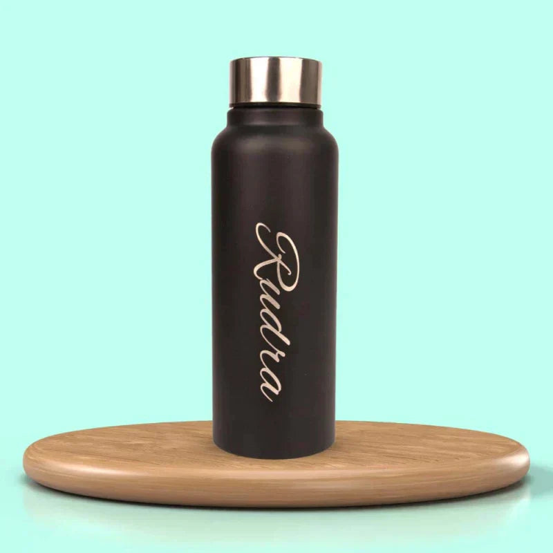 Personalized Perfect Unisex Money Clip and Classy Water Bottle - Black