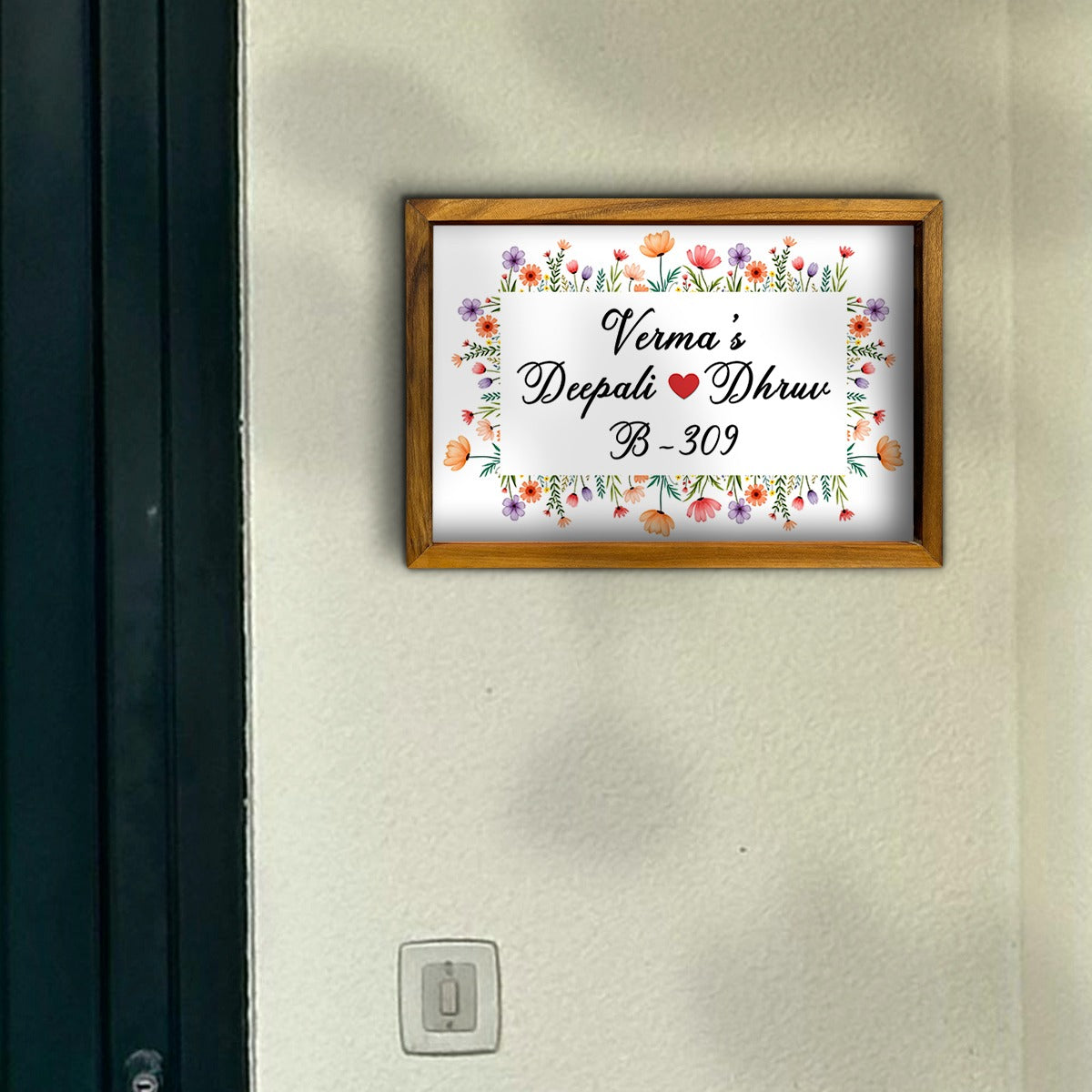 Customized 3D Floral Printed Name Plate With Frame