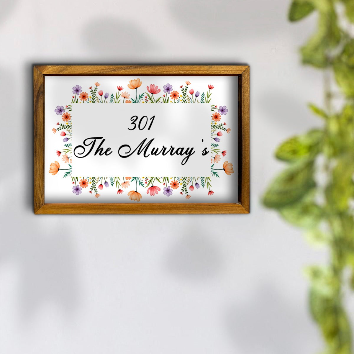 Customized 3D Floral Printed Name Plate With Frame