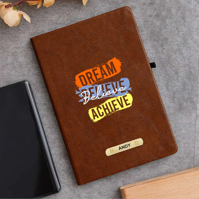 Dream Believe Achieve Printed Hard Cover Diary - Tan