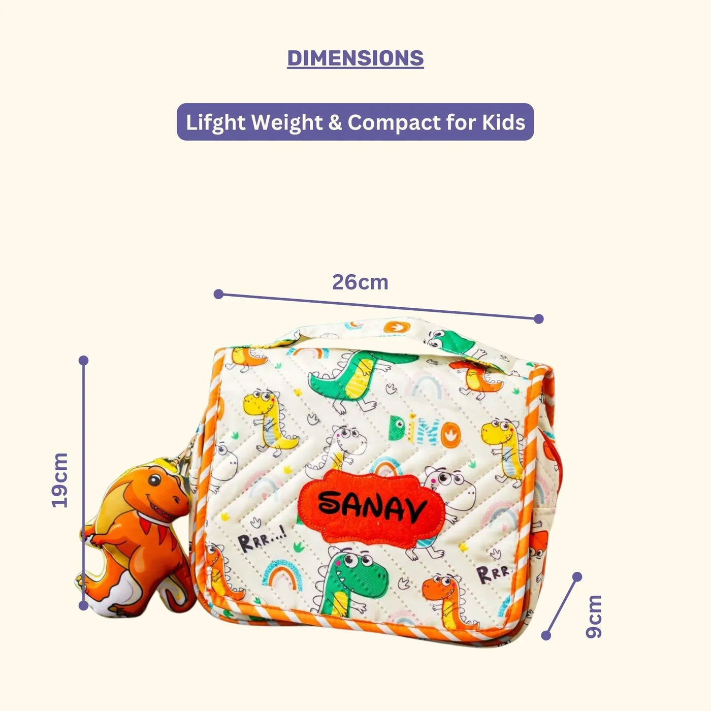 Your Gift Studio Dinosaur Print Customised Multipurpose Travel Kit For Kids (Orange)