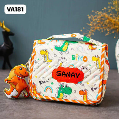 Your Gift Studio Dinosaur Print Customised Multipurpose Travel Kit For Kids (Orange)