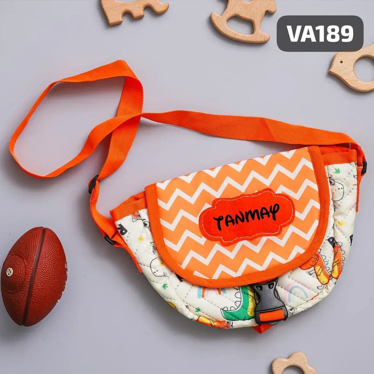 Your Gift Studio Dinosaur Print Kids Customised Sling Bag (Orange)