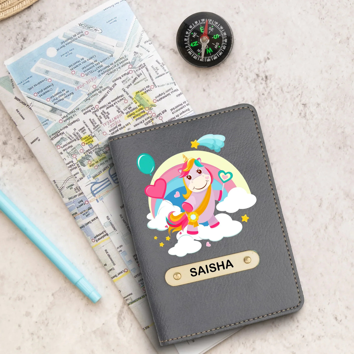 Unicorn Print Personalised Nexon Passport Cover - Grey