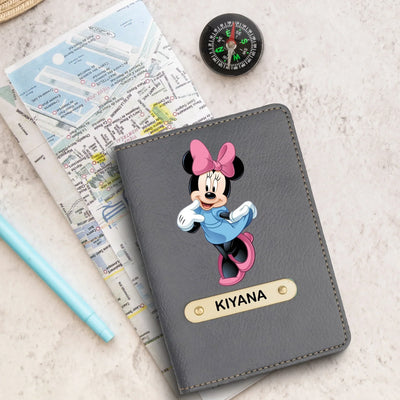 Minnie Mouse Print Personalised Nexon Passport Cover - Grey
