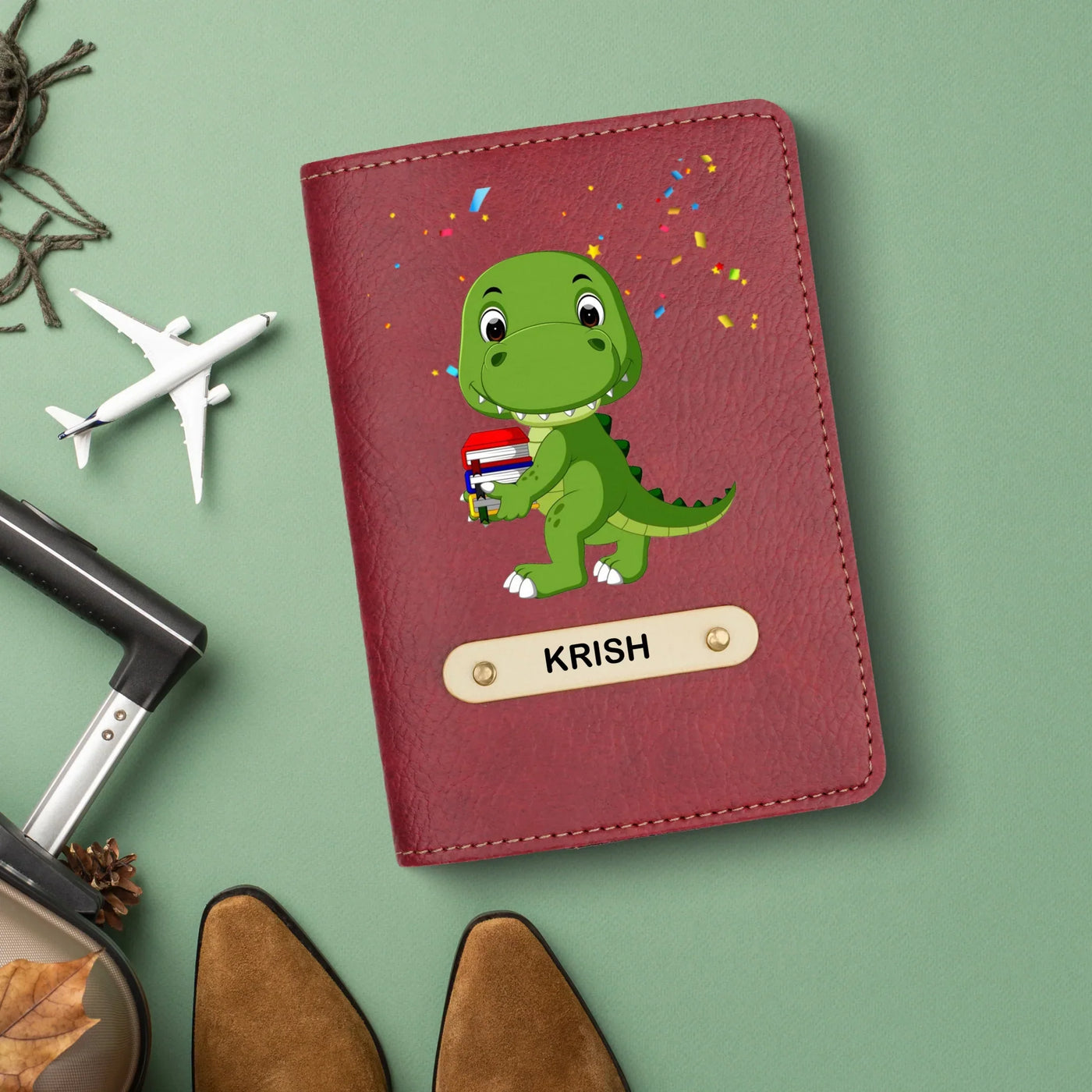 Dinosaur Print Personalised Nexon Passport Cover - Maroon