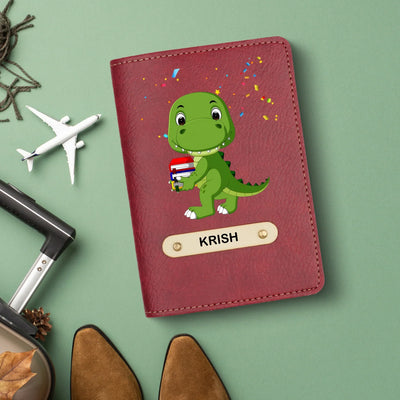Dinosaur Print Personalised Nexon Passport Cover - Maroon