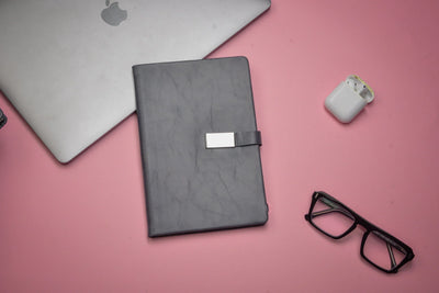 2024 Diwali Combo 2.0 (Classy Metal Flip Card Cover Diary + Classy Metal Keychain + Pen + Classy Steel Cardholder + Ferrero Rocher + Diya) - Black