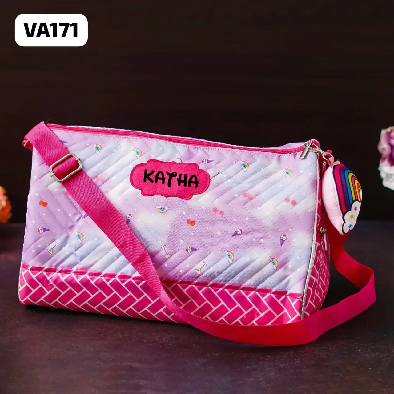 Your Gift Studio Ice Cream Print Kids Customised Duffle Bag (Pink)