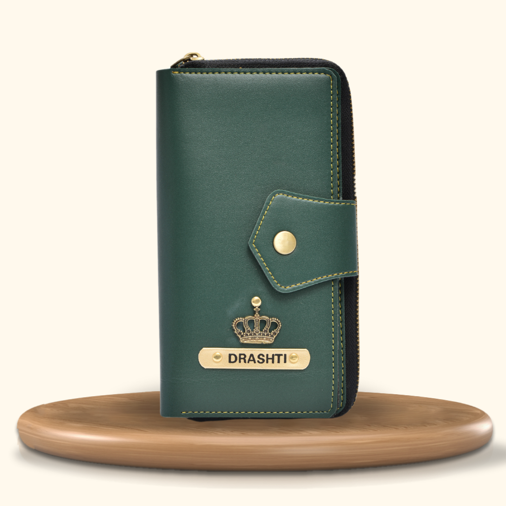 Personalized Zip-around Lady Wallet - Olive Green