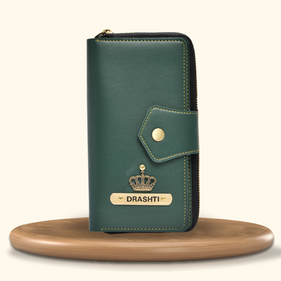 Personalized Zip-around Lady Wallet - Olive Green