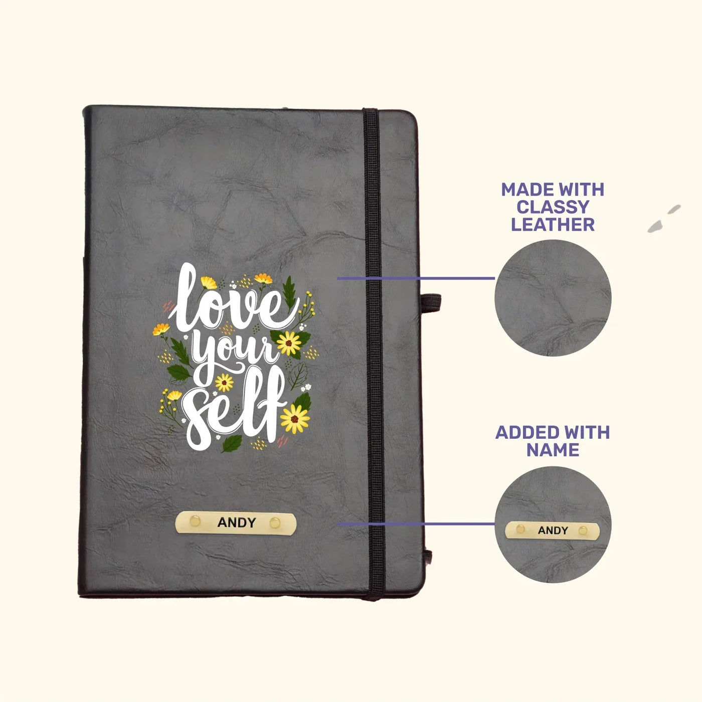 Love Your Self Printed Hard Cover Diary - Dark Grey