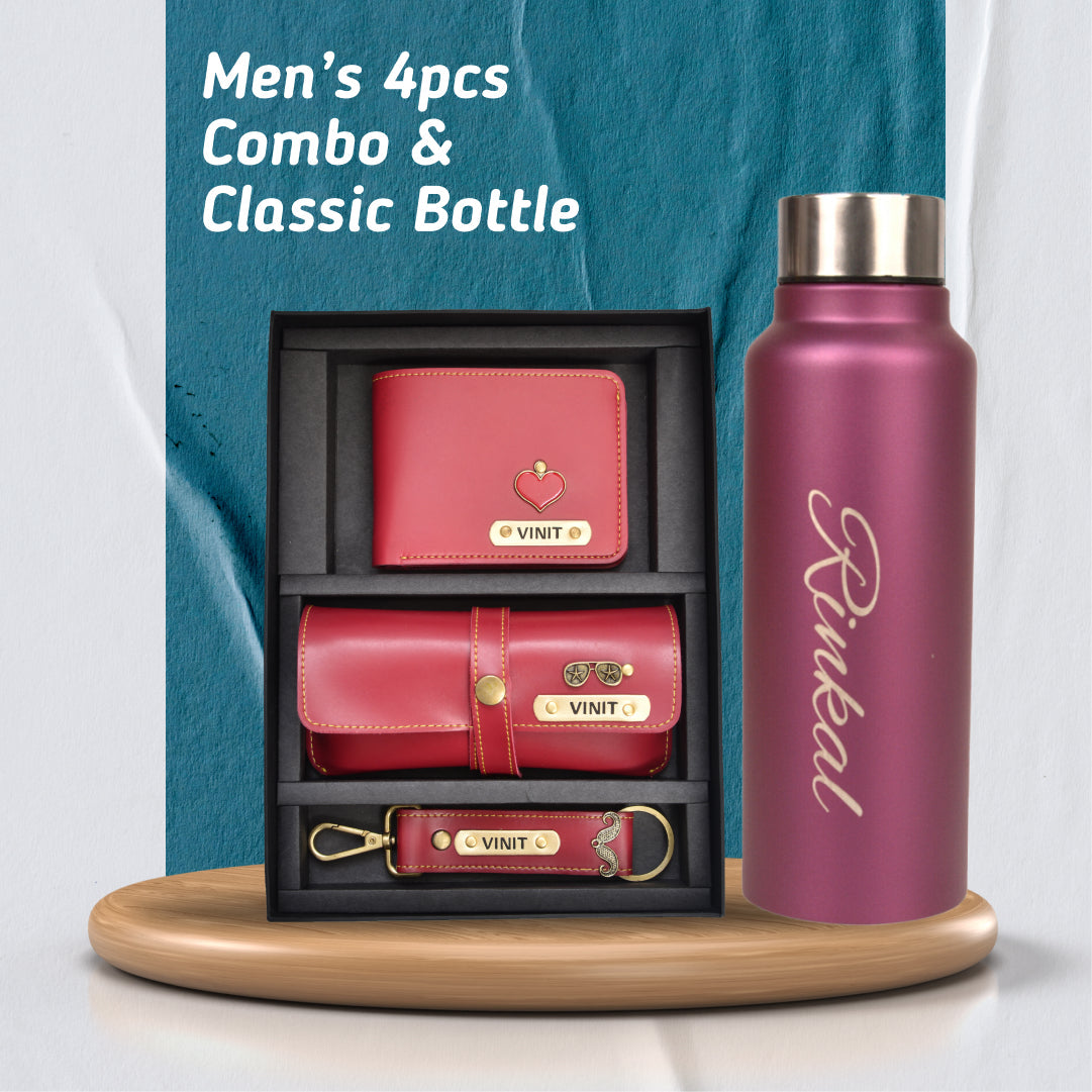 Personalized Best Vegan Leather Combo with Water Bottle - Wine
