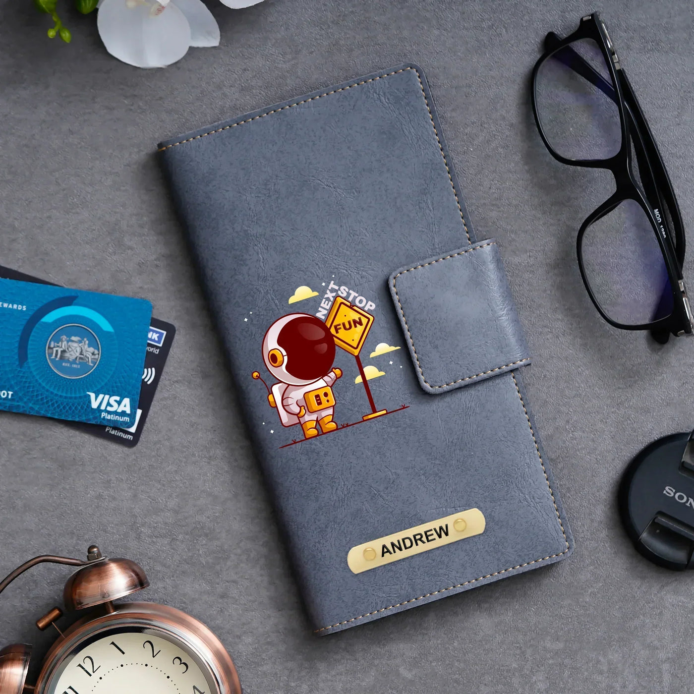 Next Stop Fun Printed Indian Travel Wallet -Dark Grey