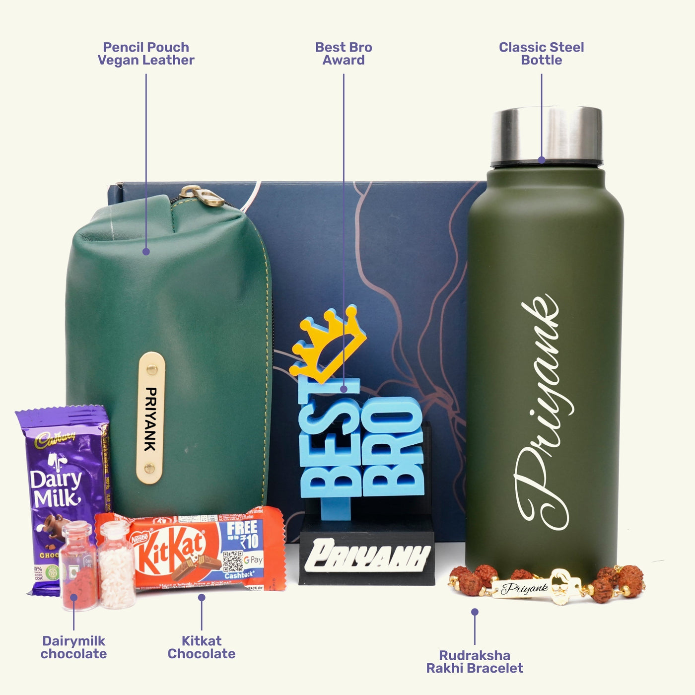 Personalise Kids Rakhi Combo 2.0 - Olive Green