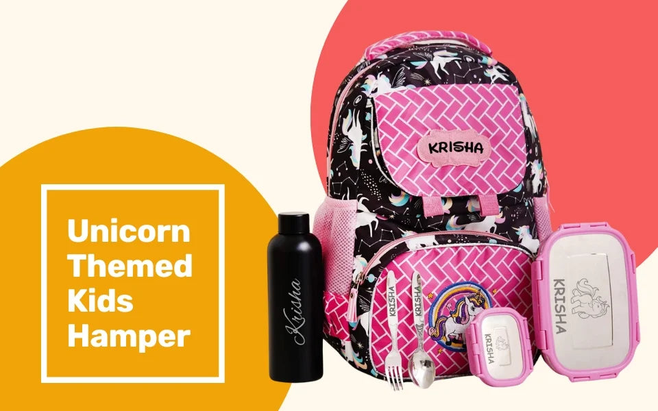 Your Gift Studio Pony Print Kids Backpack, Tiffin, Fork, Spoon & Bottle Customised Hamper
