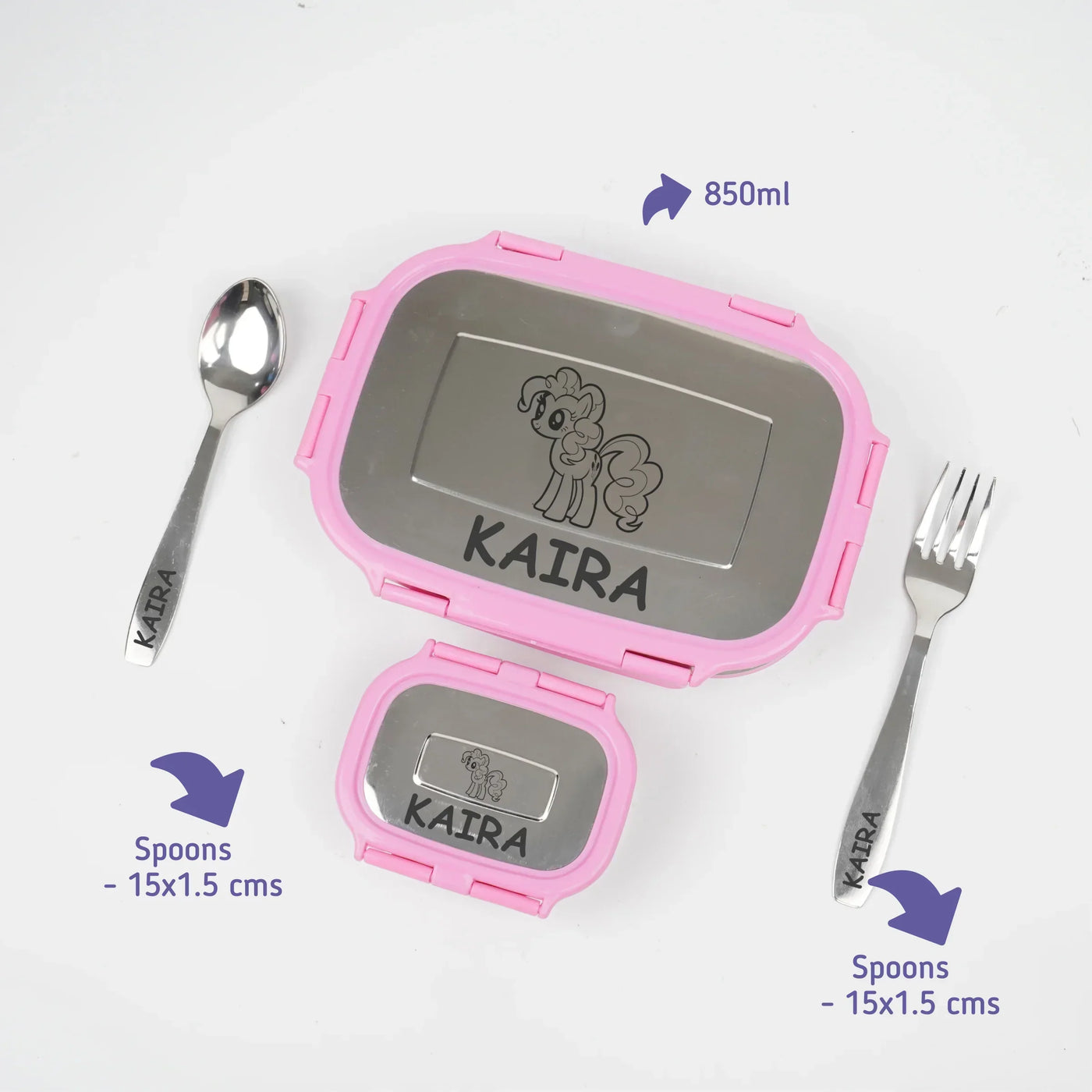 Personalised Engraved Tiffin Box Set (2pcs) - Large - Pink