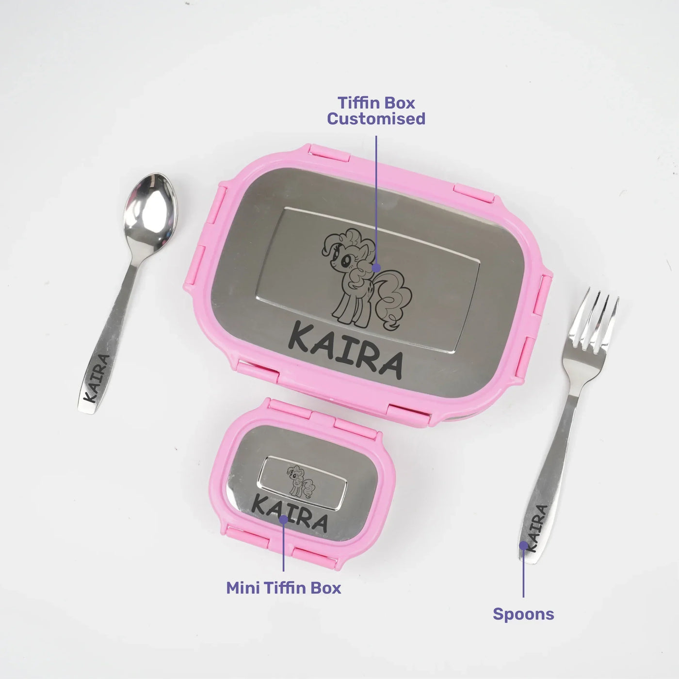 Personalised Engraved Tiffin Box Set (2pcs) - Large - Pink