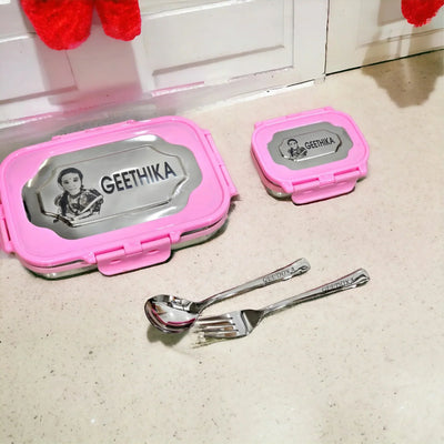 Personalised Engraved Tiffin Box Set (2pcs) - Large - Pink