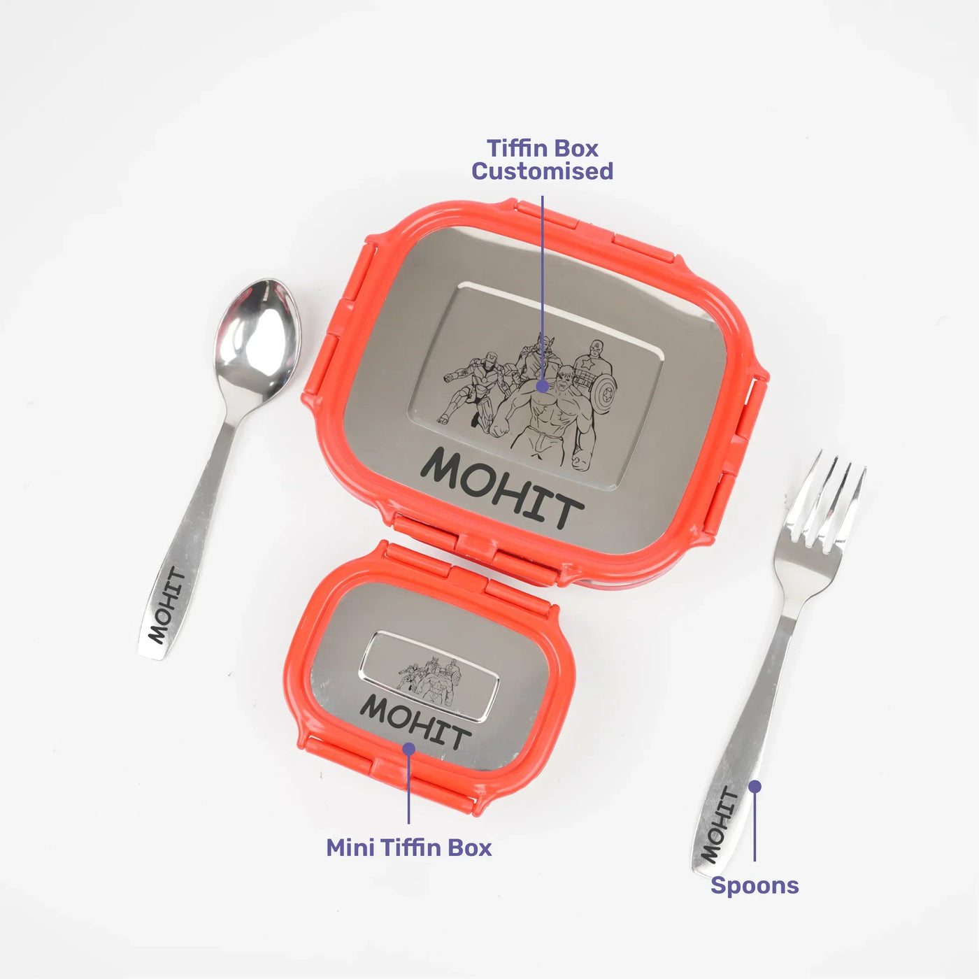 Personalised Engraved Tiffin Box Set (2pcs) - Large - Red