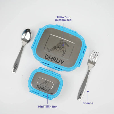 Personalised Engraved Tiffin Box Set (2pcs) - Large - Blue