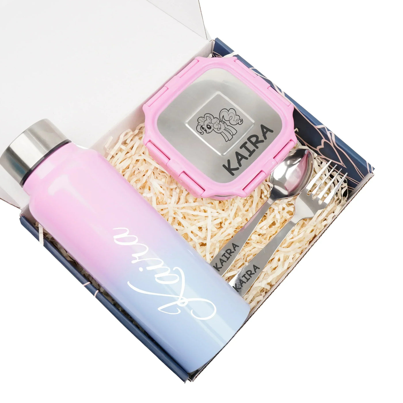 Personalised Engraved Tiffin Box Set With Bottle - Large - Pink