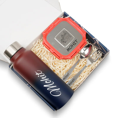 Personalised Engraved Tiffin Box Set With Bottle - Large - Red
