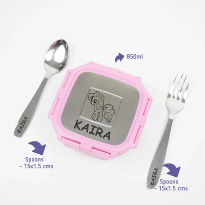 Personalised Engraved Tiffin Box Set - Medium - Pink
