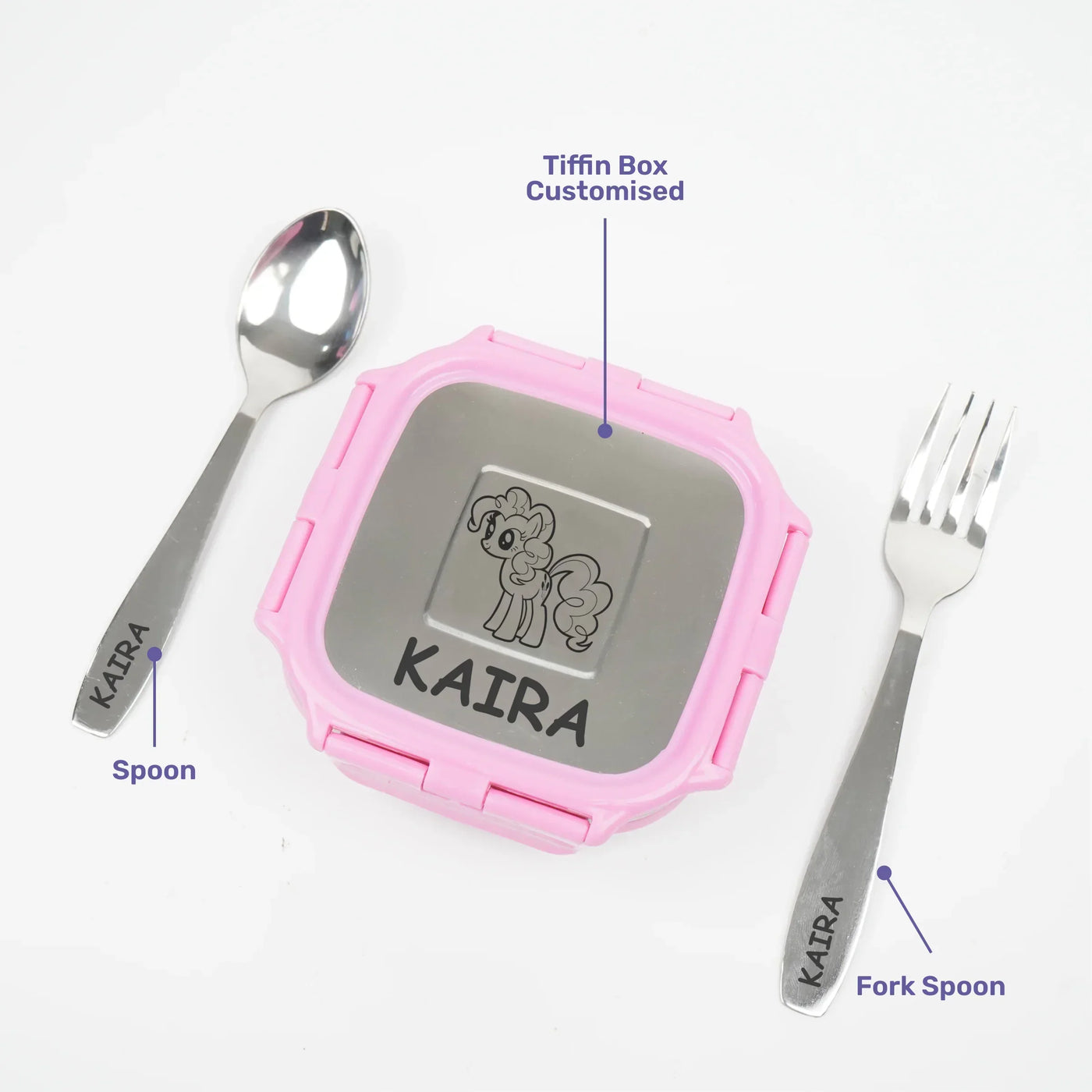 Personalised Engraved Tiffin Box Set - Medium - Pink