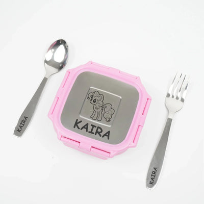 Personalised Engraved Tiffin Box Set - Medium - Pink