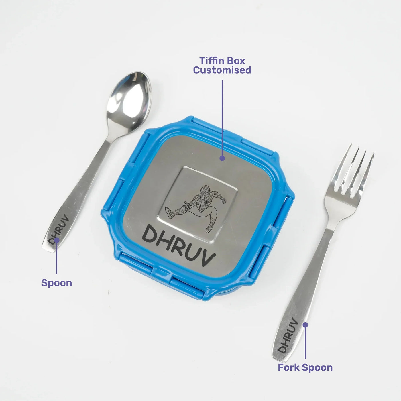 Personalised Engraved Tiffin Box Set - Medium - Blue