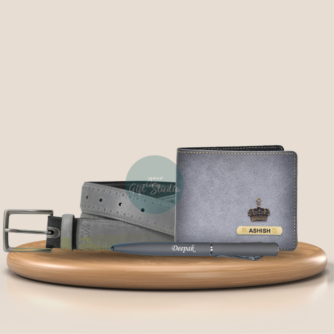 Personalized Men's Decent 3 Pcs Gift Combo - Grey